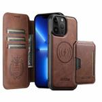 For iPhone 13 Pro Suteni Q05S3 3-in-1 Detachable Vertical Flip Wallet MagSafe Leather Phone Case(Brown)
