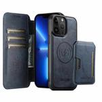For iPhone 13 Pro Suteni Q05S3 3-in-1 Detachable Vertical Flip Wallet MagSafe Leather Phone Case(Blue)
