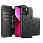 For iPhone 13 Suteni Q05S3 3-in-1 Detachable Vertical Flip Wallet MagSafe Leather Phone Case(Black)