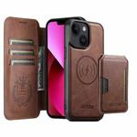For iPhone 13 Suteni Q05S3 3-in-1 Detachable Vertical Flip Wallet MagSafe Leather Phone Case(Brown)