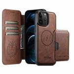 For iPhone 12 Pro Max Suteni Q05S3 3-in-1 Detachable Vertical Flip Wallet MagSafe Leather Phone Case(Brown)