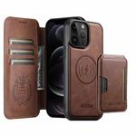 For iPhone 12 Pro Suteni Q05S3 3-in-1 Detachable Vertical Flip Wallet MagSafe Leather Phone Case(Brown)