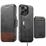 For iPhone 16 Pro Max Suteni Q06S2 3-in-1 Detachable Vertical Flip Wallet MagSafe Splicing Leather Phone Case(Black)