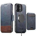 For iPhone 16 Suteni Q06S2 3-in-1 Detachable Vertical Flip Wallet MagSafe Splicing Leather Phone Case(Blue)