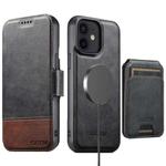 For iPhone 12 Suteni Q06S2 3-in-1 Detachable Vertical Flip Wallet MagSafe Splicing Leather Phone Case(Black)