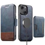 For iPhone 15 Plus Suteni Q06S3 3-in-1 Splicing Detachable Vertical Flip Wallet MagSafe Leather Phone Case(Blue)