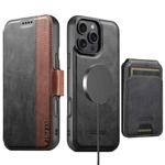 For iPhone 16 Pro Max Suteni Q07S2 3-in-1 Detachable Vertical Flip Wallet MagSafe Splicing Leather Phone Case(Black)