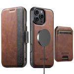 For iPhone 16 Pro Max Suteni Q07S2 3-in-1 Detachable Vertical Flip Wallet MagSafe Splicing Leather Phone Case(Brown)