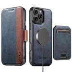 For iPhone 16 Pro Max Suteni Q07S2 3-in-1 Detachable Vertical Flip Wallet MagSafe Splicing Leather Phone Case(Blue)