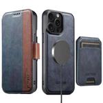 For iPhone 15 Pro Suteni Q07S2 3-in-1 Detachable Vertical Flip Wallet MagSafe Splicing Leather Phone Case(Blue)