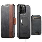 For iPhone 13 Pro Suteni Q07S2 3-in-1 Detachable Vertical Flip Wallet MagSafe Splicing Leather Phone Case(Black)