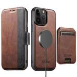 For iPhone 13 Pro Suteni Q07S2 3-in-1 Detachable Vertical Flip Wallet MagSafe Splicing Leather Phone Case(Brown)