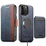 For iPhone 13 Pro Suteni Q07S2 3-in-1 Detachable Vertical Flip Wallet MagSafe Splicing Leather Phone Case(Blue)