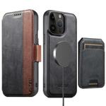 For iPhone 12 Pro Max Suteni Q07S2 3-in-1 Detachable Vertical Flip Wallet MagSafe Splicing Leather Phone Case(Black)