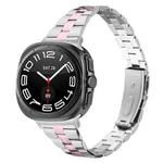 For Samsung Galaxy Watch Ultra 47mm / Ultra 2025 Three Beads Slim Stainless Steel Watch Band(Silver Rose Pink)