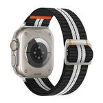 For Apple Watch 46mm / 49mm / 45mm / 44mm Watchman Mechanical Buckle Nylon Watch Band(Black White Stripe)
