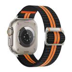 For Apple Watch 46mm / 49mm / 45mm / 44mm Watchman Mechanical Buckle Nylon Watch Band(Black Orange Stripe)