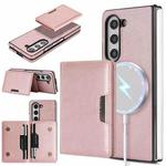 For Samsung Galaxy Z Fold7 Kalebol Strong Magnetic MagSafe 2-Fold Ring Magnetic Card Case Leather Side Sticker Phone Case(Pink Gold)