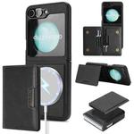 For Samsung Galaxy Z Flip6 Kalebol Strong Magnetic MagSafe 2-Fold Ring Magnetic Card Case Leather Side Sticker Phone Case(Black)