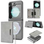 For Samsung Galaxy Z Flip6 Kalebol Strong Magnetic MagSafe 2-Fold Ring Magnetic Card Case Leather Side Sticker Phone Case(Gray)