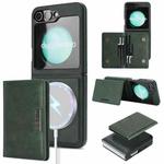 For Samsung Galaxy Z Flip6 Kalebol Strong Magnetic MagSafe 2-Fold Ring Magnetic Card Case Leather Side Sticker Phone Case(Green)
