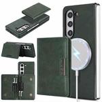 For Samsung Galaxy Z Fold6 Kalebol Strong Magnetic MagSafe 2-Fold Ring Magnetic Card Case Leather Side Sticker Phone Case(Green)