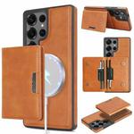 For Samsung Galaxy S25 Ultra Kalebol Strong Magnetic MagSafe 2-Fold Ring Magnetic Card Case Leather Side Sticker Phone Case(Brown)