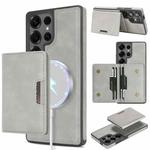 For Samsung Galaxy S25 Ultra Kalebol Strong Magnetic MagSafe 2-Fold Ring Magnetic Card Case Leather Side Sticker Phone Case(Gray)