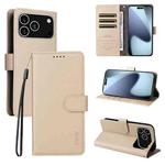 For iPhone 17 Pro Max ENKAY RFID Blocking Wallet Kickstand Litchi Texture Leather Phone Case(Beige)