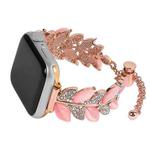 For Apple Watch 46mm / 49mm / 45mm / 44mm Leaf Shaped Diamond Studded Bracelet Alloy Watch Band(Rose Pink)