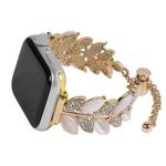 For Apple Watch 46mm / 49mm / 45mm / 44mm Leaf Shaped Diamond Studded Bracelet Alloy Watch Band(Gold White)