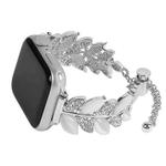 For Apple Watch 42mm / 41mm / 40mm / 38mm Leaf Shaped Diamond Studded Bracelet Alloy Watch Band(Silver White)