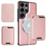 For Samsung Galaxy S25 Ultra 5G Kalebol Slim MagSafe Ring Magnetic Card Bag Side Sticker Leather Phone Case(Pink Gold)
