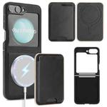 For Samsung Galaxy Z Flip6 Kalebol Slim MagSafe Ring Magnetic Card Bag Side Sticker Leather Phone Case(Black)