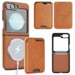 For Samsung Galaxy Z Flip6 Kalebol Slim MagSafe Ring Magnetic Card Bag Side Sticker Leather Phone Case(Brown)