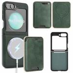 For Samsung Galaxy Z Flip6 Kalebol Slim MagSafe Ring Magnetic Card Bag Side Sticker Leather Phone Case(Green)