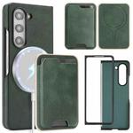 For Samsung Galaxy Z Fold6 Kalebol Slim MagSafe Ring Magnetic Card Bag Side Sticker Leather Phone Case(Green)