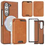 For Samsung Galaxy Z Fold5 Kalebol Slim MagSafe Ring Magnetic Card Bag Side Sticker Leather Phone Case(Brown)