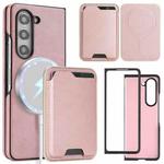 For Samsung Galaxy Z Fold5 Kalebol Slim MagSafe Ring Magnetic Card Bag Side Sticker Leather Phone Case(Pink Gold)