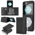 For Samsung Galaxy Z Flip6 Kalebol Strong Magnetic MagSafe Tri-Fold Wallet Side Sticker Leather Phone Case(Black)