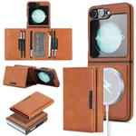For Samsung Galaxy Z Flip6 Kalebol Strong Magnetic MagSafe Tri-Fold Wallet Side Sticker Leather Phone Case(Brown)