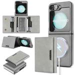 For Samsung Galaxy Z Flip6 Kalebol Strong Magnetic MagSafe Tri-Fold Wallet Side Sticker Leather Phone Case(Gray)