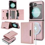 For Samsung Galaxy Z Flip6 Kalebol Strong Magnetic MagSafe Tri-Fold Wallet Side Sticker Leather Phone Case(Pink Gold)