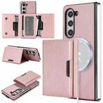 For Samsung Galaxy Z Fold6 Kalebol Strong Magnetic MagSafe Tri-Fold Wallet Side Sticker Leather Phone Case(Pink Gold)