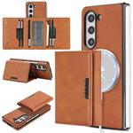 For Samsung Galaxy Z Fold5 Kalebol Strong Magnetic MagSafe Tri-Fold Wallet Side Sticker Leather Phone Case(Brown)