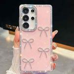 For Samsung Galaxy S24 FE 5G Diamond Glitter Bow-knot Four-Corner Shockproof Phone Case(Light Pink)