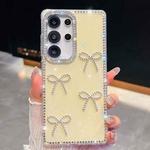 For Samsung Galaxy S24 FE 5G Diamond Glitter Bow-knot Four-Corner Shockproof Phone Case(Light Yellow)