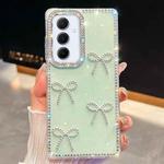 For Samsung Galaxy A55 5G Diamond Glitter Bow-knot Four-Corner Shockproof Phone Case(Light Green)