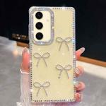 For Samsung Galaxy S24+ 5G Diamond Glitter Bow-knot Four-Corner Shockproof Phone Case(Light Yellow)
