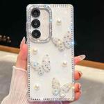 For Samsung Galaxy A26 5G Diamond Glitter Pearl Butterfly Four-Corner Shockproof Phone Case(White)